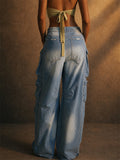 Women's Baggy Cargo Ripped Jeans Wide Leg Y2K Denim Pants