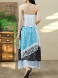 Women's White Sequin Fringe Strap Top & Patchwork Asymmetric Skirt Set