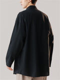 Chinese Style Cotton Metal Frog Button Stand Collar Shirt For Men