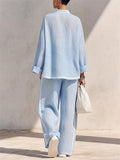 Women Long Sleeve Stand‑Collar Quarter Zip and Wide Leg Pants Set