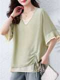 Women's Casual Contrast Color Patchwork Half Sleeve Shirt