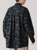 Chinese Style Frog Button Men's Lapel Print Long Sleeve Shirts
