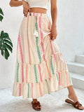 Summer Boho A-Line Contrast Color Elastic Waist Skirts for Women