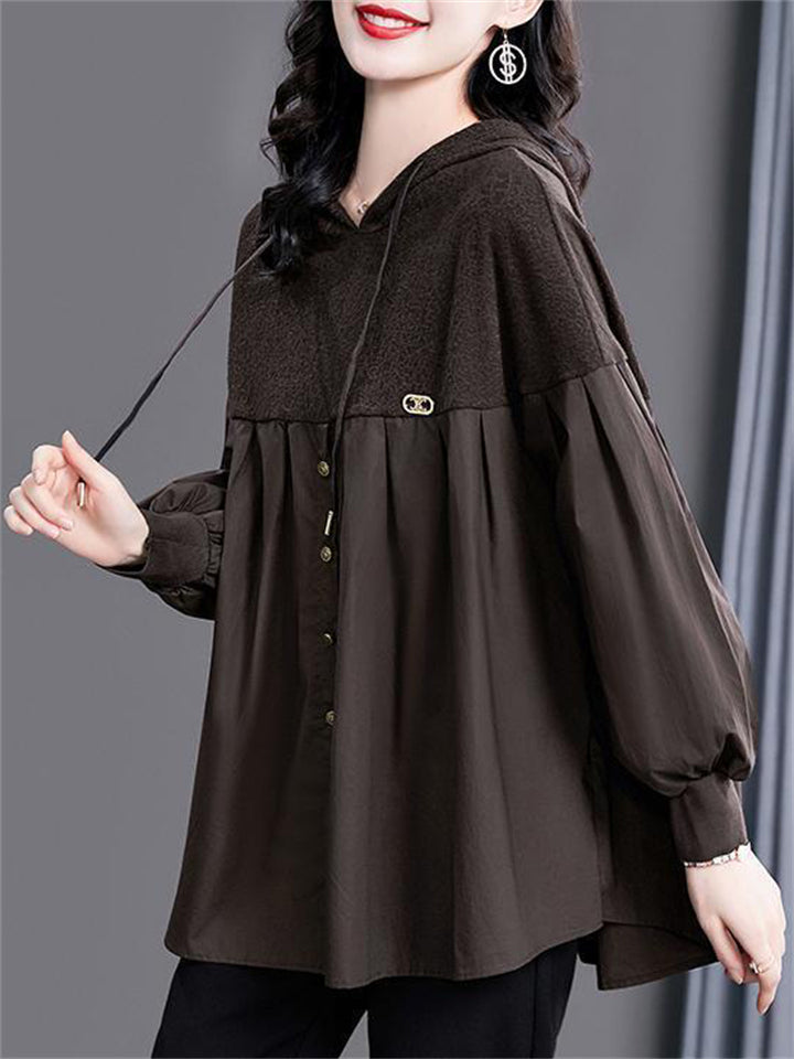 Women's Loose Patchwork Long Sleeve Hoodie Shirts