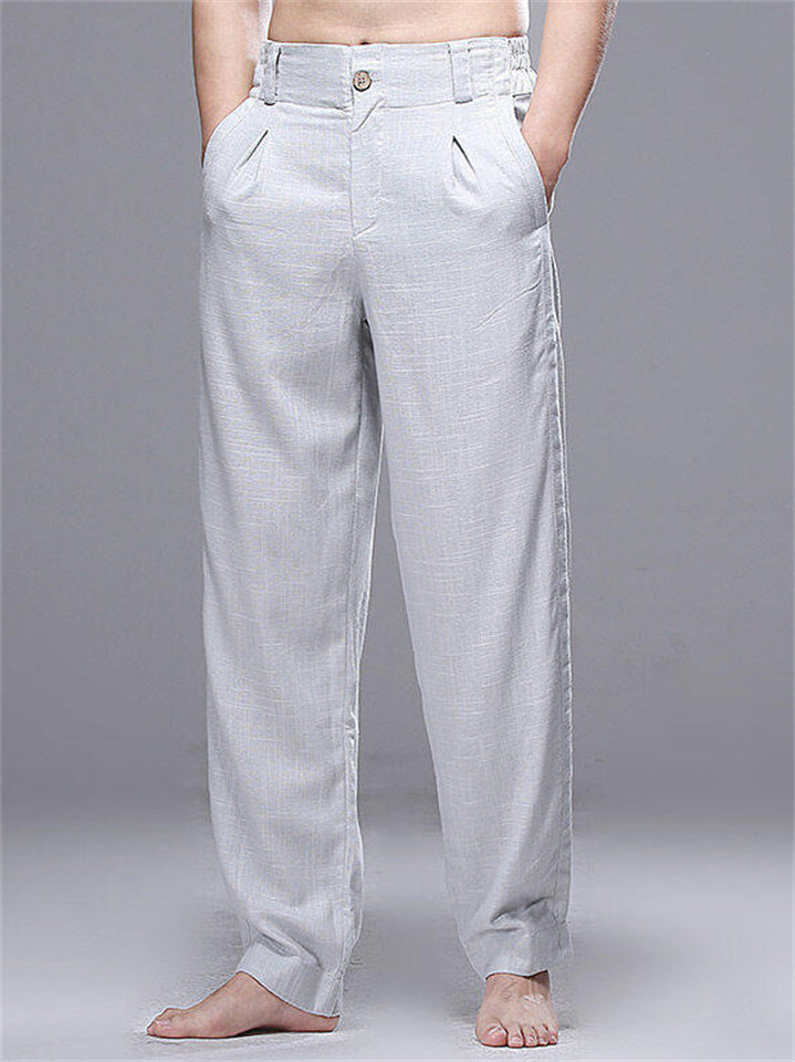 Men's Summer Casual Linen Wide Leg Straight Pants
