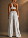 Womens High Waisted Pockets Wide Leg Lounge Pants