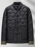 Men's Contrast Cuff Lightweight Black Stand Collar Chinese Knot Down Coat
