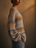 Women Oversized Striped Sequin Fuzzy Knit Casual Sweater