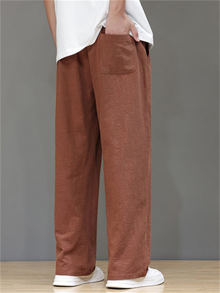 Men's Summer Vintage Linen Drawstring Straight Wide Leg Pants