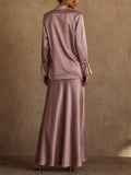 Women 2 Piece Pink Formal Satin Blazer and Maxi Skirt Set