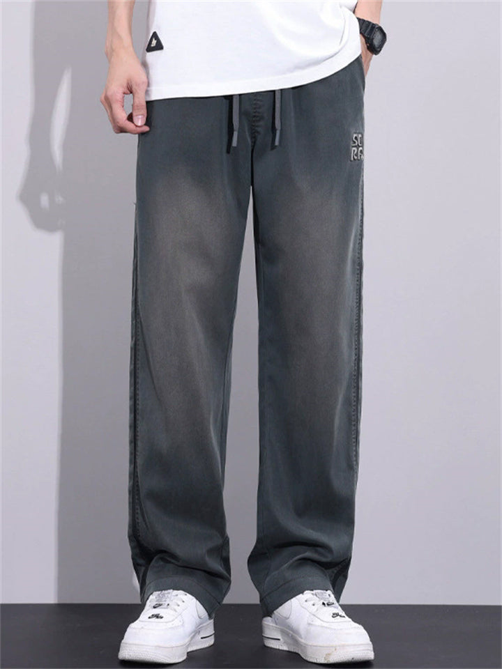 Men's Summer Loose Fit Side Seam Embroidery Staight Leg Pants