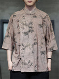 Men's Summer Cool Chinese Style Print Slant Placket Half Sleeve Shirts