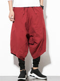 Men's Cotton Linen Solid Color Drop Crotch Capri Pants
