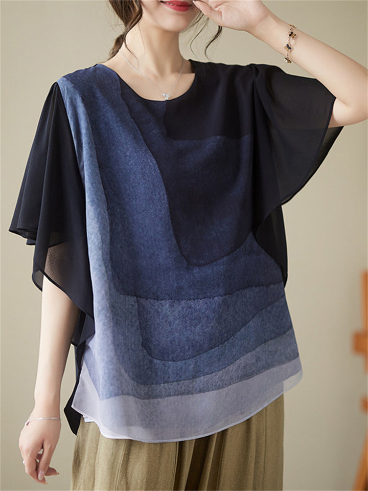 Summer Casual Women's Contrast Color Round Neck Short Sleeve Shirts