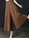 Women's High Waist Wide Leg Flowy Palazzo Pants with Buttons