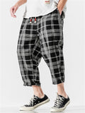 Summer Men's Plaid Casual Cropped Distressed Pants