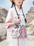 Women's Summer Contrast Color Ethnic Style Embroidered  Button Up Shirts