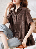 Women's Summer Polo Neck Sequin Jacquard Short Sleeve Shirt