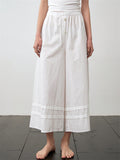 Female Simple White Cotton Wide-Leg Cropped Pants