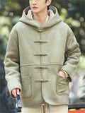 ‌Men's Winter Chinese Style Faux Suede Thermal Lined Hooded Tangsut Coats