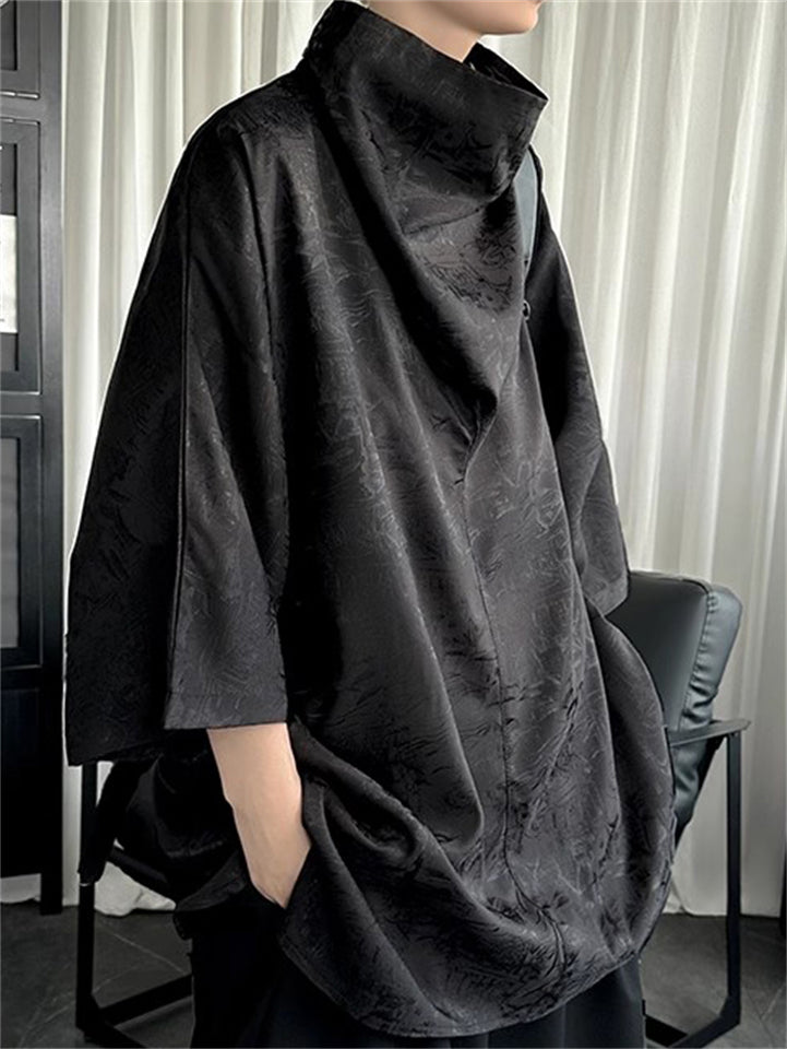 Summer Cool Print Men's Pile Collar 3/4 Sleeve Shirts