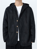 Men's Autumn Casual Solid Color Linen Hooded Long Sleeve Jackets