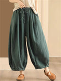 Women's Summer Comfy Solid Color Wide Leg Elastic Waist Cropped Pants