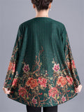 Plus Size Floral Print Long Sleeve O-Neck Shirt for Women
