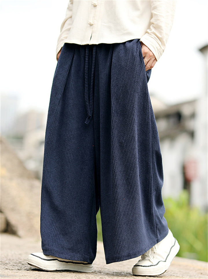 Men's Retro Comfy Loose-Fit Elastic Waist Casual Corduroy Pants