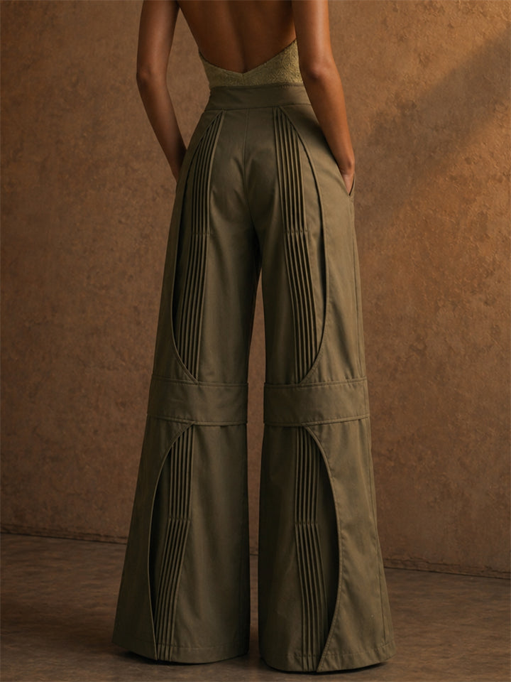 Women's Stylish Pleated Wide Leg Utility Palazzo Pants