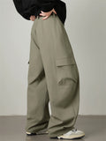 Autumn Pleated Loose Fit Pocket Drawstring Men Casual Cargo Pants