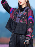 Women's Ethnic Style Embroidered Patchwork Black Cardigan Jackets