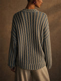 Womens Color Block Striped Ribbed Knit Oversized Pullover Sweater