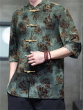 Chinese Style Print Frog Button Half Sleeve TangSuit Shirt for Men