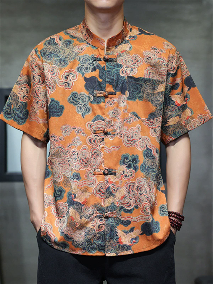 Men's Summer Cool Chinese Style Printed Frog Button TangSuit Shirts