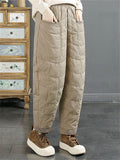 Female Square Plaid Cotton-padded Pants with Large Pockets