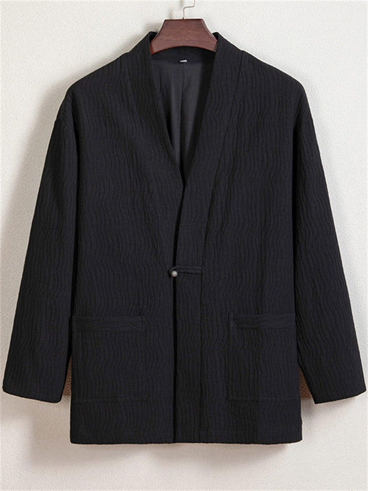 Men's Autumn Chinese Zen Style Black Long Sleeve Cardigan Jackets