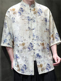 Men's Summer Retro Chinese Style Print Frog Button Half Sleeve Shirts