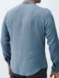 Men's Solid Color Texture Long Sleeve Stand Collar Shirts