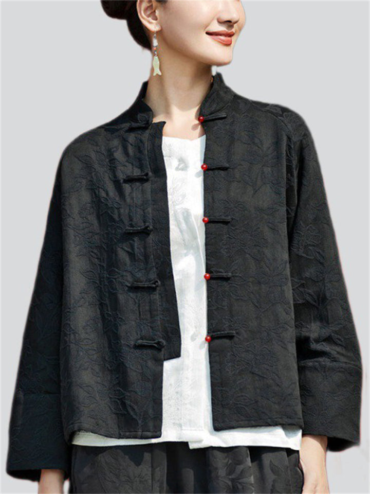 Women's Elegant Stand Collar Mandarin Button Tang Suit Shirt