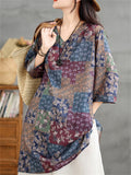 Summer Casual Ethnic Style V-neck Floral Print Shirts For Women