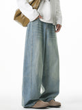‌Men's American Style Loose Fit Vintage Washed Whisker Denim Pants