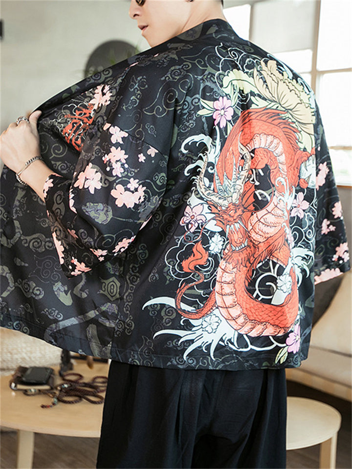 Chinese Zen Style Print Long Sleeve Cardigan for Men