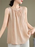 Summer Casual Women's Solid Color Round Neck Sleeveless Shirts