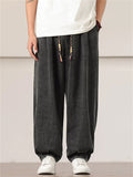 Men's Comfy Retro Trendy Solid Color Drawstring Wide Leg Denim Pants
