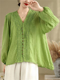 Women's Summer Elegant Loose Lace Patchwork Solid Color Long Sleeve Shirts