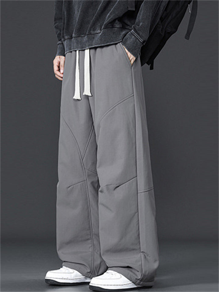 Men's Warm Winter Fleece-Lined Casual Straight Leg Pants Loose Fit