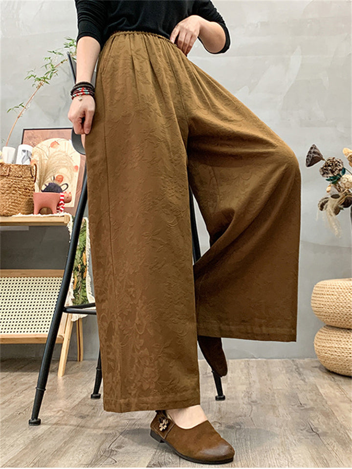 Women's Ethnic Style Jacquard Elastic High Waist Wide Leg Straight Pants