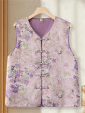 Women Chinese Style Landscape Print Satin TangSuit Vest