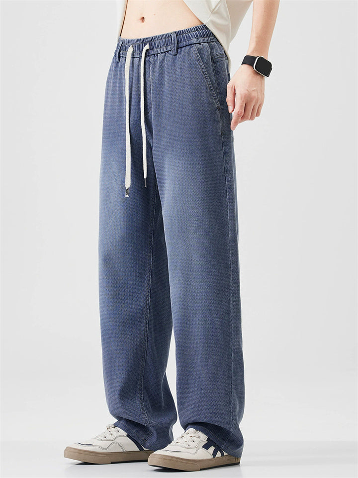 Men's Comfy Breathable Drawstring Drape Straight Leg Denim Pants